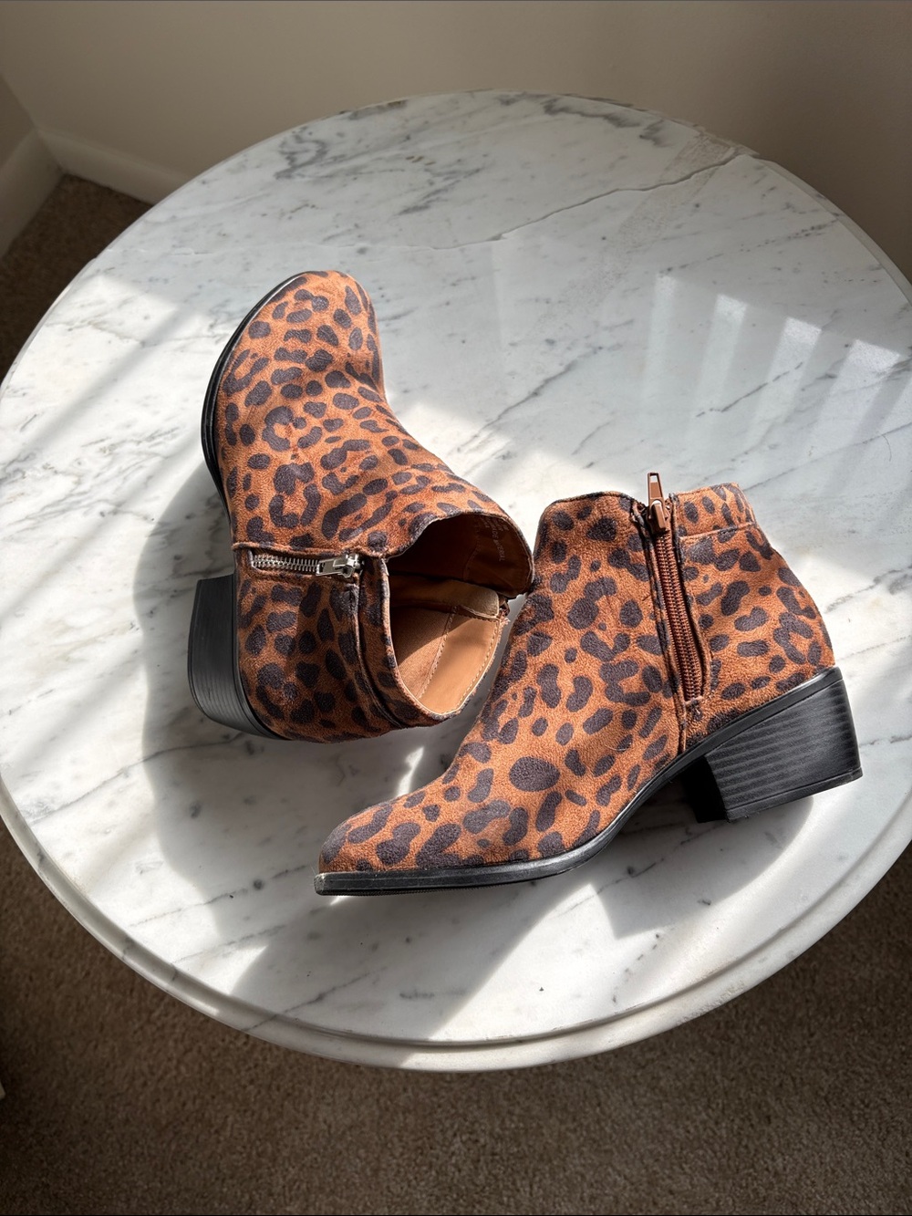 Leopard Print Ankle Booties - Brown Animal Print Women's Boots